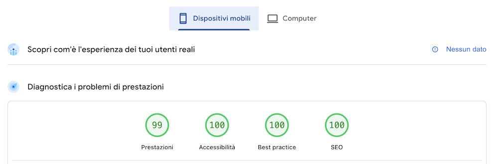 PageSpeed dopo l’ottimizzazione